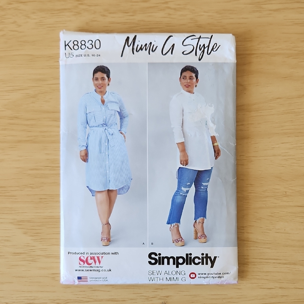 Simplicity Pattern Shirt Dress in Two Lengths with Tie Belt Size 16-24